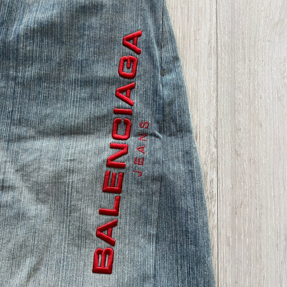 Balenciaga Men's Washed Blue Logo Wide-Leg Jeans - Picture 2 of 12